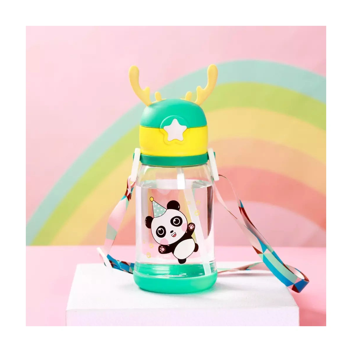 Garrafa De Água Infantil Criança Portátil Com Canudo Desenho Multicolorido 600ml