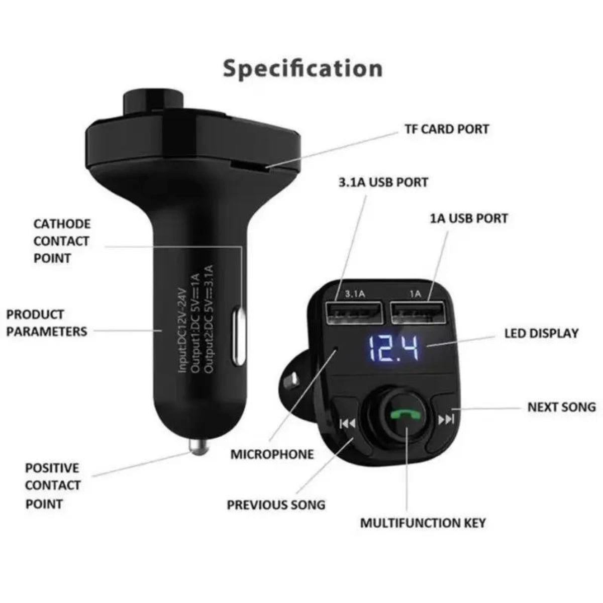 Bluetooth Carro Sem Fio Transmissor Fm Mp3 Kit Mãos Livres