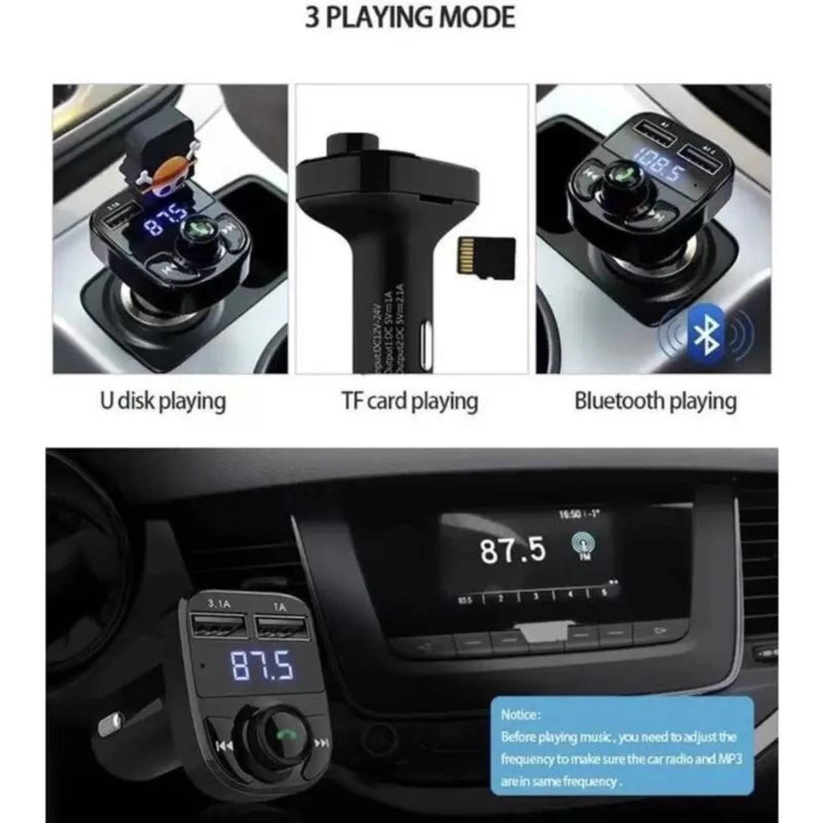 Bluetooth Carro Sem Fio Transmissor Fm Mp3 Kit Mãos Livres