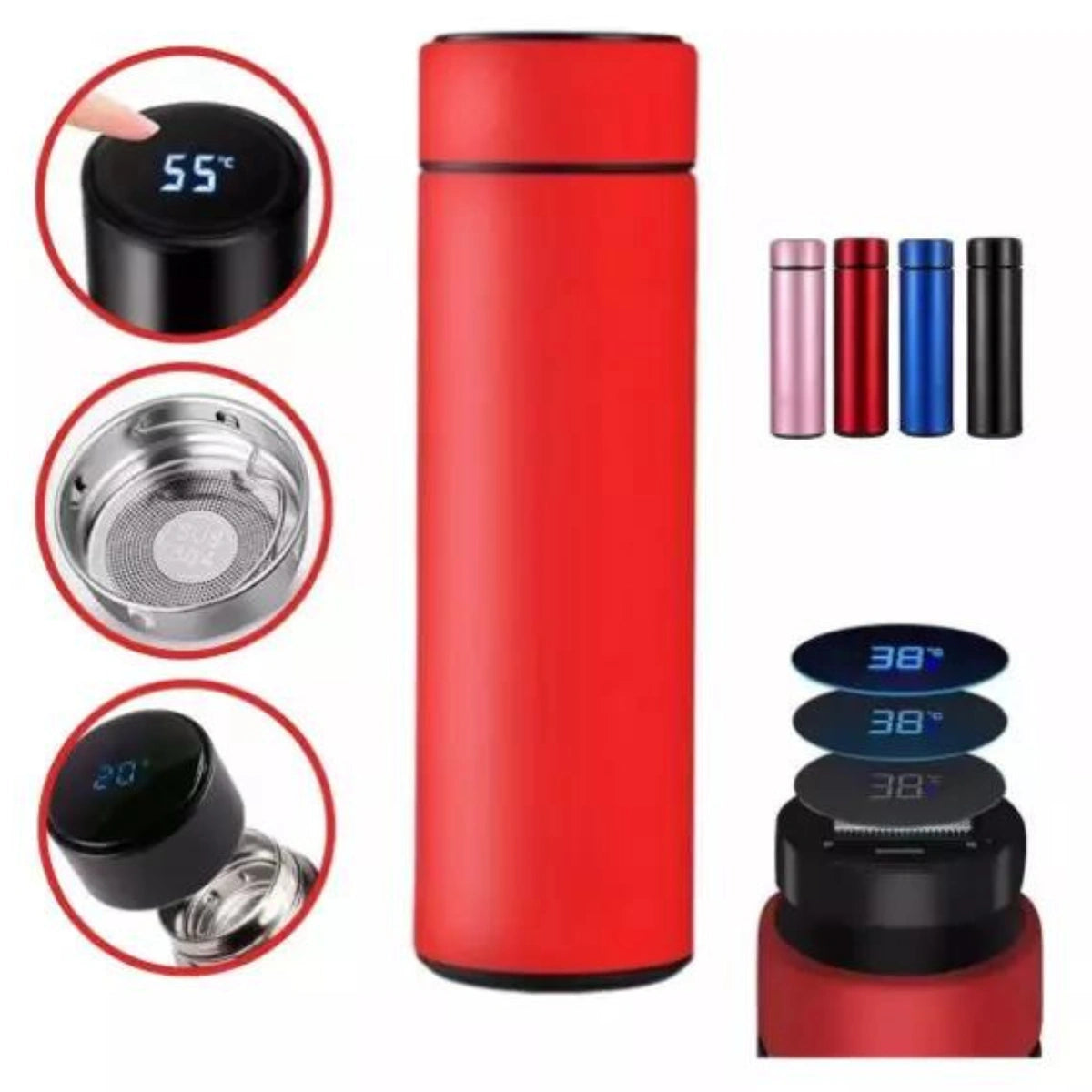 Garrafa Térmica 500ml Com Medidor De Temperatura Digital Led