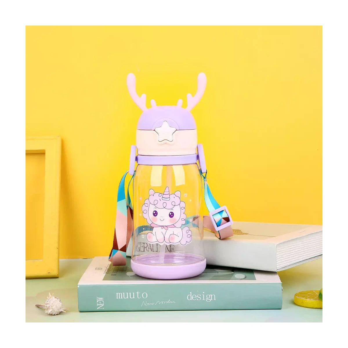 Garrafa De Água Infantil Criança Portátil Com Canudo Desenho Multicolorido 600ml