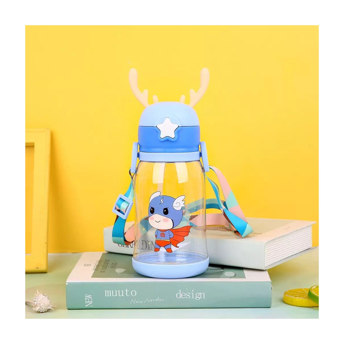 Garrafa De Água Infantil Criança Portátil Com Canudo Desenho Multicolorido 600ml
